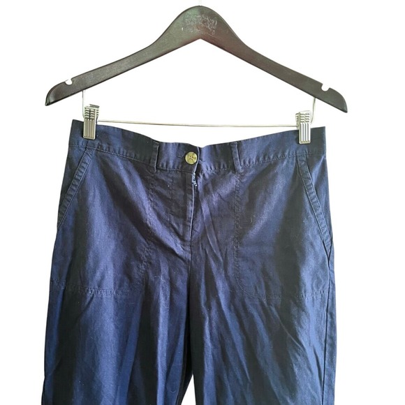 Talbots Navy Blue Linen Cotton Blend Elastic Back Crop Pants Size 10 (K446) - Picture 3 of 6